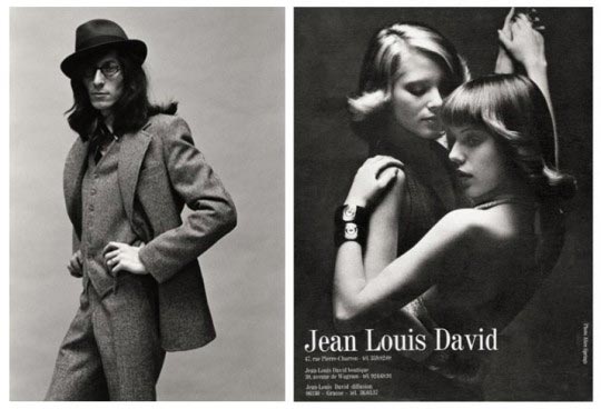 Alice Springs, photographie issue du magasine Dépêche Mode, années 70 et photographie issue d’une campagne de publicité pour Jean Louis David, années 70 