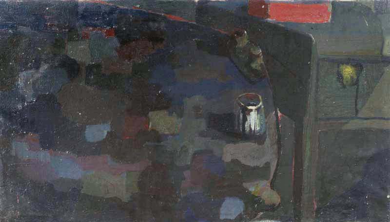 © Enrique Brinkmann, Mesa paleta (1958), huile sur toile, 40,5x71cm