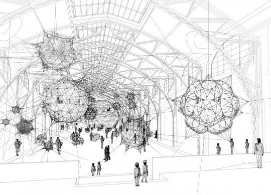 Tomás Saraceno, Cloud Cities, 2011. Dessin préparatoire Hamburger Bahnhof, Berlin