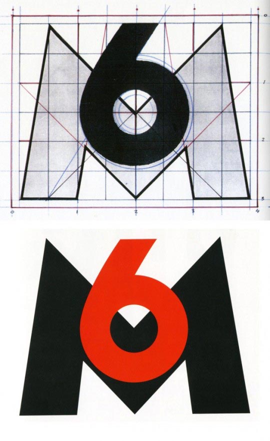 M6, tracé régulateur du logotype et logotype