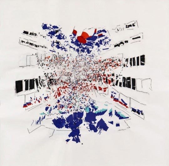 Guillermo Kuitca, Covent Garden VII, 2005, mixed media on paper, 148 x 148.6 cm.