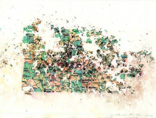 Guillermo Kuitca, Texas Road Map, 2002, mixed media on paper, 21 x 29.5 cm.
