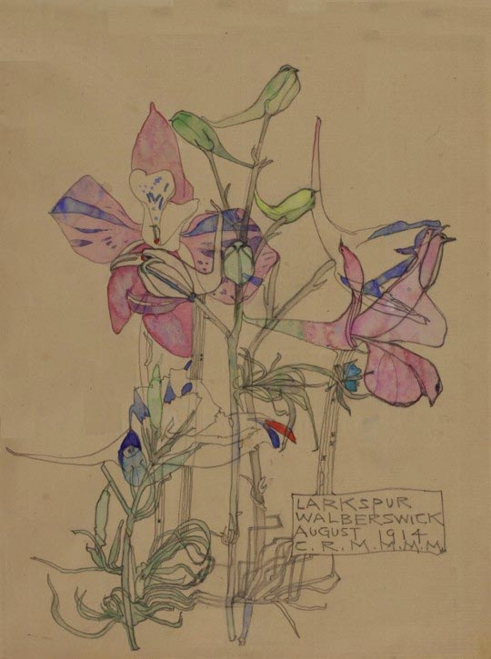 Charles Rennie Mackintosh, Larkspur, August 1914, watercolour, The Hunterian Museum and Art Gallery
