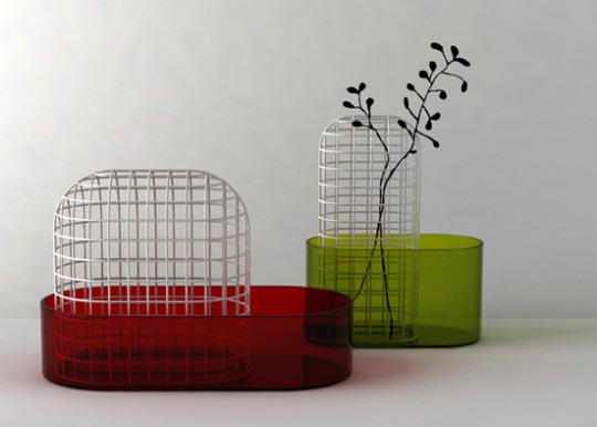Ionna Vautrin, Bovisa, vases pour Industreal, 2008, verre et métal, collaboration Guillaume Delvigne