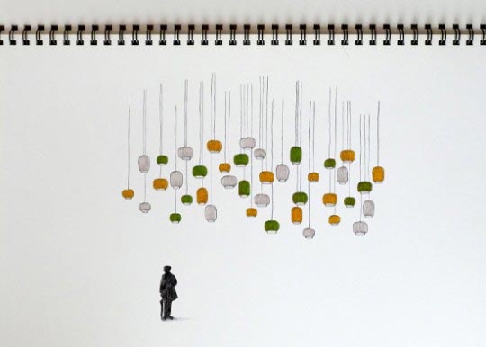 Ionna Vautrin, Dessin pour Chouchin, suspension pour Foscarini, 2011, verre soufflé