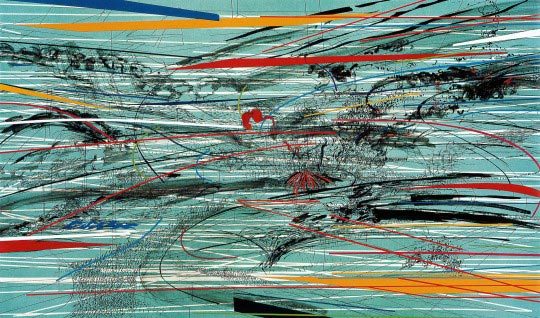 Julie Mehretu, Excerpt (battle track), encre et acrylique sur toile, 81,3 x 137,2 cm (2003).