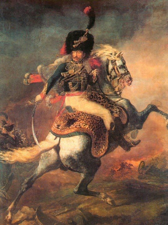 Théodore Géricault, Officier de chasseurs à cheval de la garde impériale chargeant (ou Le Chasseur de la garde), huile sur toile, 349 x 266 cm (1812) - Musée du Louvre, Paris (France).