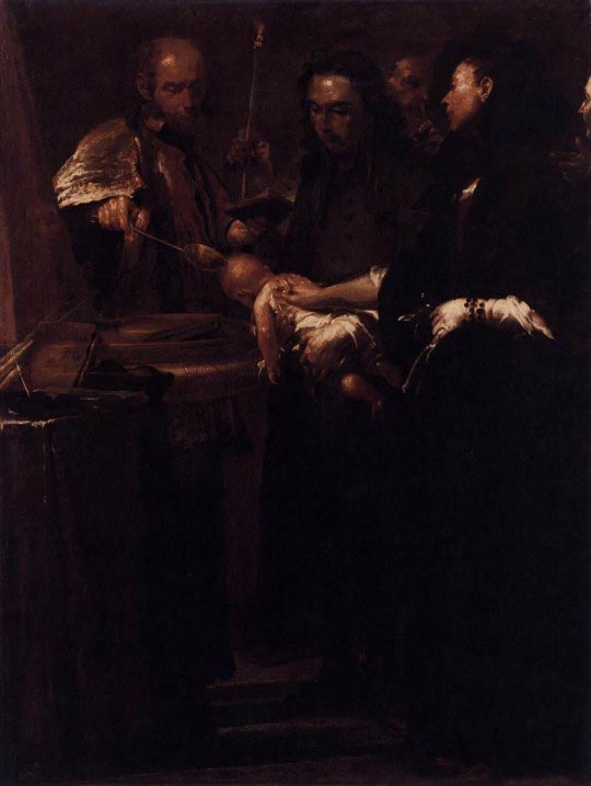Giuseppe Maria Crespi, Le Baptême, huile sur toile, 127 x 95 cm (1712) - Dresde (Allemagne).