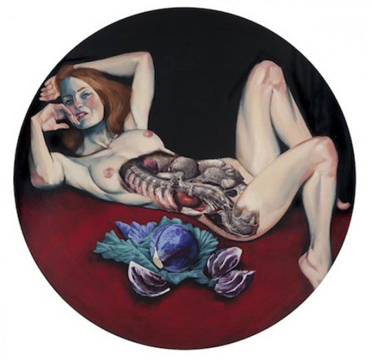 Fernando Vicente, Reclining-nude, acrylique  sur toile, 100x100cm 
