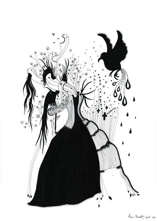 Anne Brunet, La mariée était en noir, encre sur papier, 2008