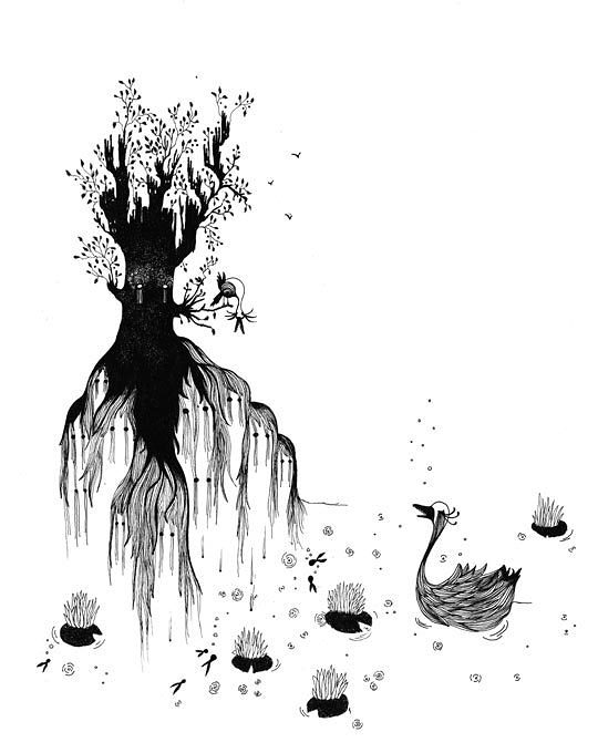 Anne Brunet, Le lac des cygnes, encre sur papier, 2007