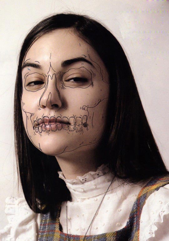 Dwayne Coleman, Sasha Grey Amish, Skelebrities, ink on photo by Richar Kern for Vice Magazine, 2011
