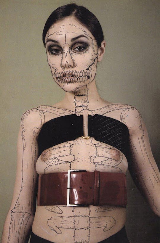 Dwayne Coleman, Sasha Grey Buckels, Skelebrities, ink on picture by Richard Kern for Vice, 2011
