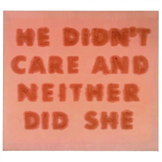 He Didn't Care And Neither Did She, 1974, cherries on satin, 91,4 x 101,6 cm Ed Ruscha