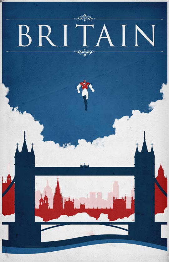 Justin Van, Britain,  Comic Book Travel Poster, 2046 Design