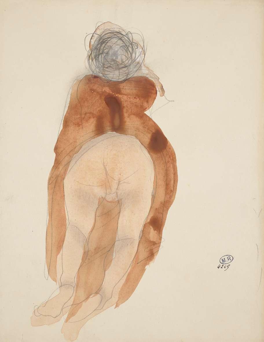Auguste Rodin, Femme nue, agenouillée, de dos, le vêtement relevé jusqu'à la taille 