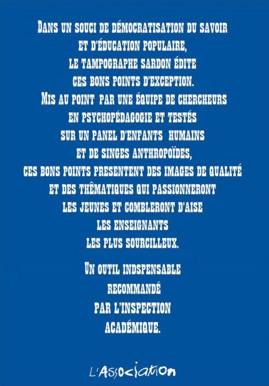 Le Tampographe Sardon, Bons Points Modernes, 4e de couverture, Editions L'Association