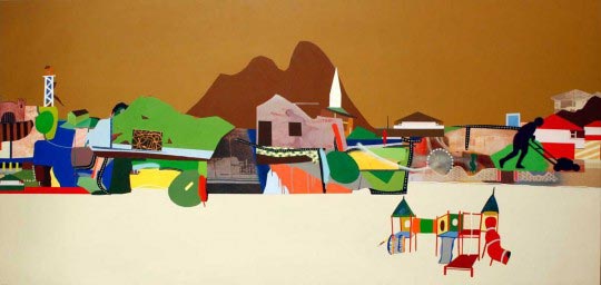 Adrian Doyle There's no swimming pool, 2009 mixed media on canvas 320x160cm, courtesy Michael Koro Galleries.