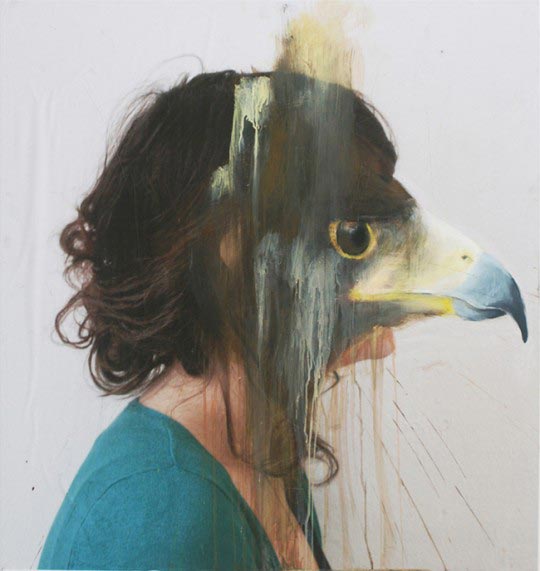 Charlotte Caron, Aigle, Tirage de plan marouflé sur médium, acrylique, 90 x 90 cm, 2011 