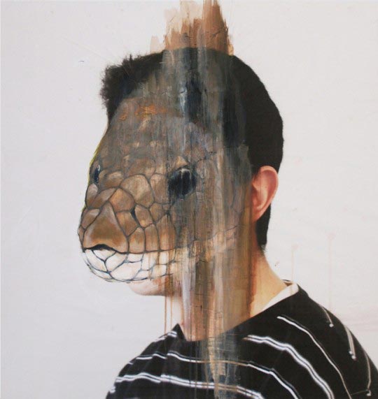 Charlotte Caron, Serpent, Tirage de plan marouflé sur médium, acrylique, 90 x 90 cm, 2011