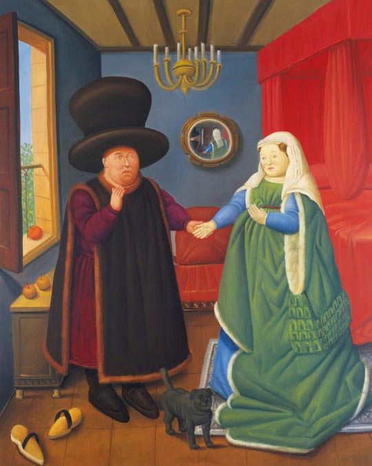 Fernando Botero, Les époux Arnolfini (d'après Van Eyck), 1978, Huile sur toile