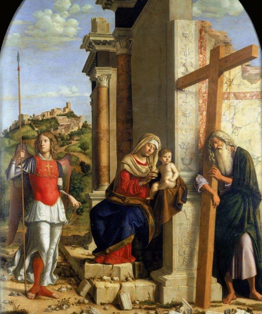 Vierge à l'Enfant avec saint Michel et saint André, Cima, Archives Alinari, Florence, Dist. RMN / Georges Tatge 