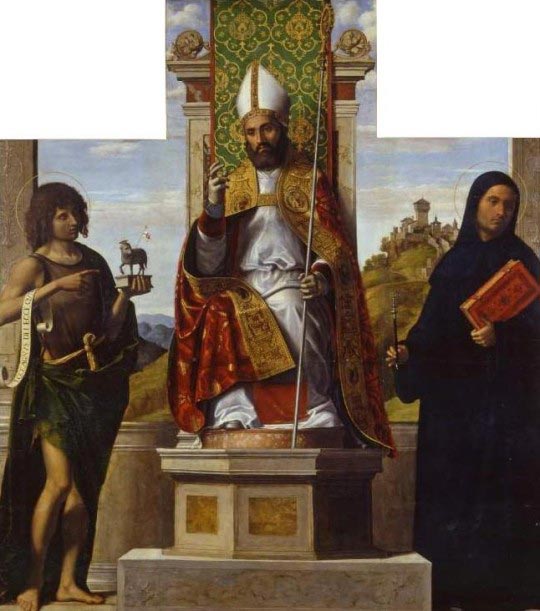 Saint Lanfranc de Pavie entre Saint Jean le Baptiste et Libérius, Cima, Cambridge, Fitzwilliam Museum