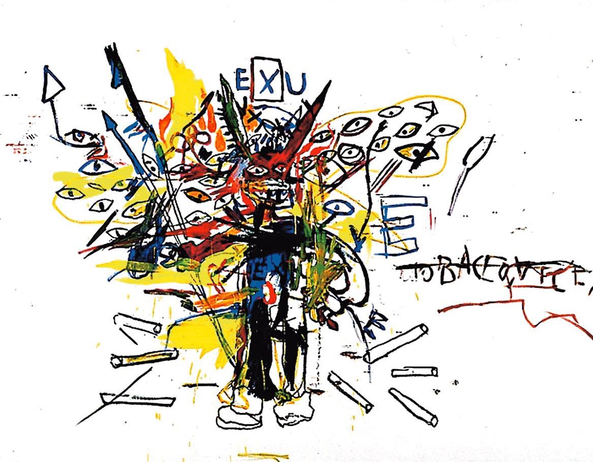 Jean-Michel Basquiat, Exu, Acrylique sur toile, 1988, Collection privée 