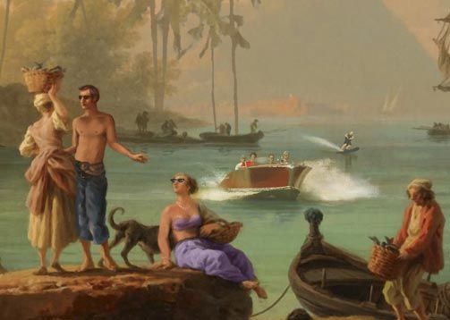 Philippe Morillon, Coucher de soleil sur un port des Antilles, 1765 - 2011. (Version «Peace») détail