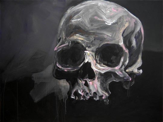 Fred Calmets, Purple skull, 130 cm x 97 cm, Technique mixte, 2010