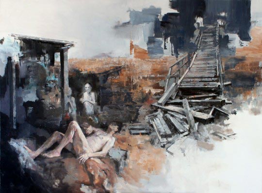 Julien Spianti, Loth's daughters in Zoara, 2011, Oil on canvas, 130 x 97 cm, Private collection, Lille