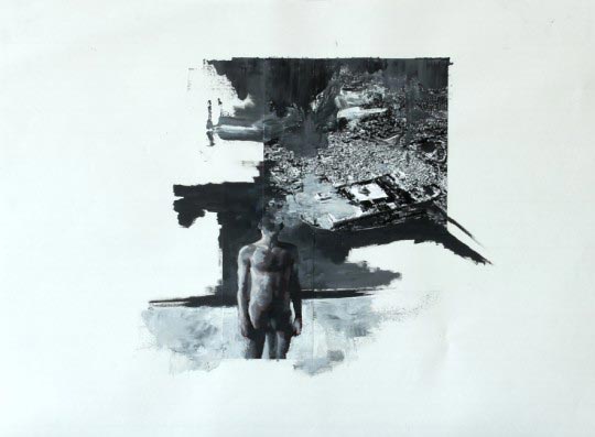 Julien Spianti, Next town, 2011, Oil and collages on paper, 65 x 50 cm