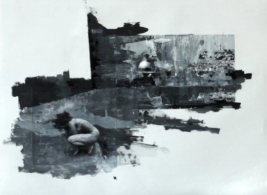 Julien Spianti, Pee, 2011, Oil and collages on paper, 65 x 50 cm, Private Collection, London