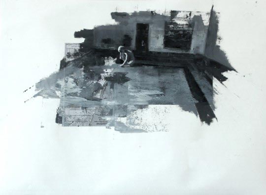 Julien Spianti, Tubal's work, 2011, Oil and collages on paper, 65 x 50 cm