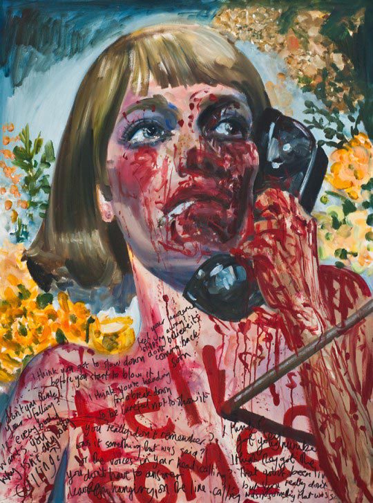 Dawn Mellor, Mia Farrow, 2010, Oil and marker pen on canvas, 101.6 x 76.2 cm 