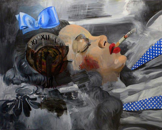 Dawn Mellor, Cigarette Dream Dorothy, 2008, Oil on canvas, 240 x 305 cm 