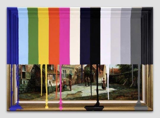 Chad Wys, Garage Sale Painting Of Peasants With Color Bars, 2011