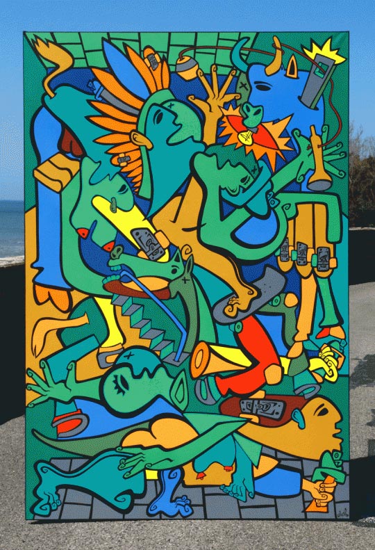 Nils Inne, Vitrail Acidulé, 150x110cm, peinture acrylique sur toile 