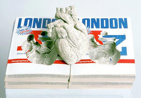 James Hopkins, Full Circle, 2000, London A-Z road maps, 15 x 30 x 20 cm, Installation view Max Wigram Gallery, London, Private collection