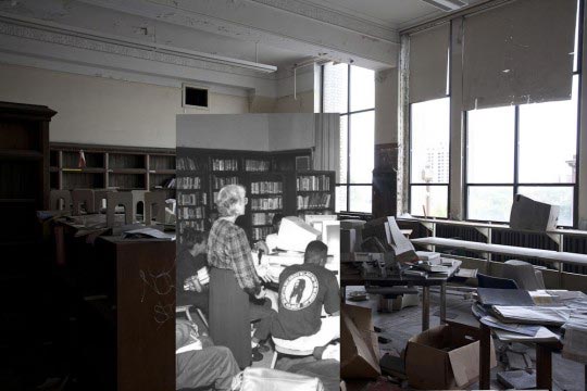 Detroit Urbex, Now and Then, Computers in the library.