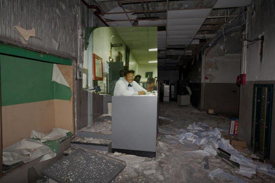 Detroit Urbex, Now and Then, Security station on the first floor.