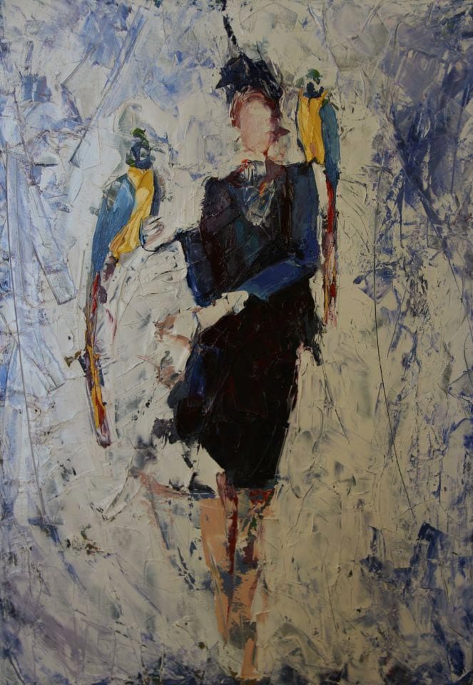 Nushka, Deux perroquets, huile sur toile, 70x50 cm, 2012 