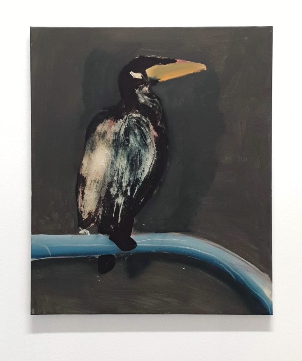 Lou Ros, Grand Cormoran, 2020, Acrylic pastel and spray on canvas, 55x46 cm
