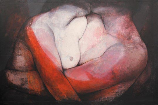 Etienne Gros, Approche aux bras rouges, acrylique sur toile, 200x300 cm ©