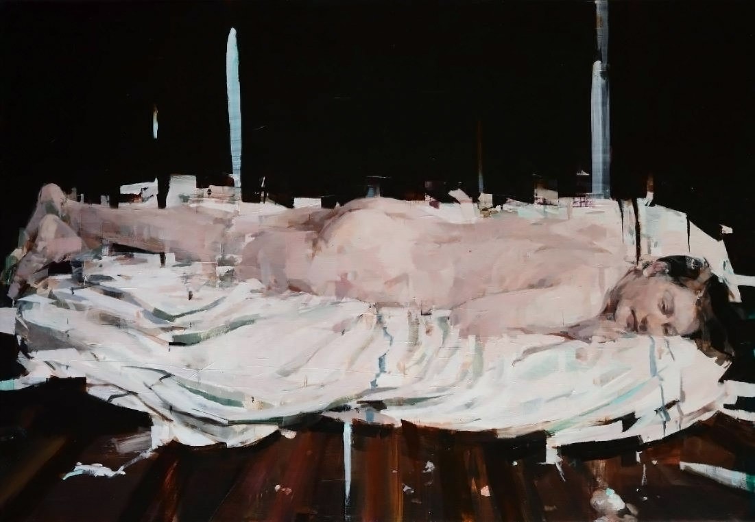 Alex Kanevsky, série Beautiful and profound paintings, Large Nude with Futon