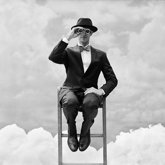Rodney Smith, Reed Perched on the top of Ladder with Binoculars