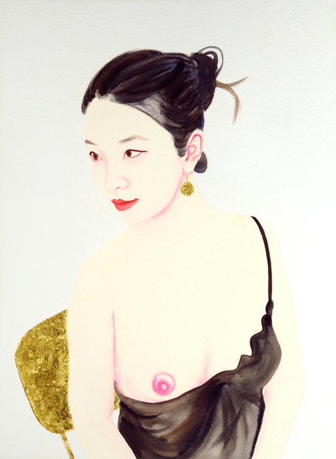© Frédéric Léglise, <em>Ziqiao</em>, aquarelle et feuille d'or sur papier, 77 x 56 cm, 2010