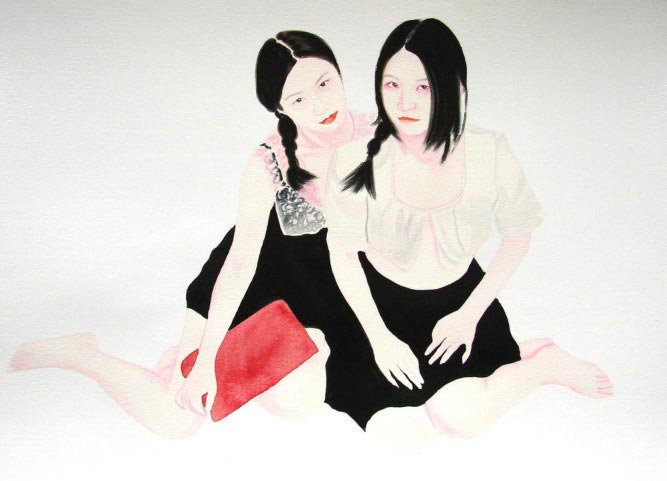 © Frédéric Léglise, <em>Yi and Ziqiao</em>, aquarelle et émail sur papier, 56 x 77 cm, 2011