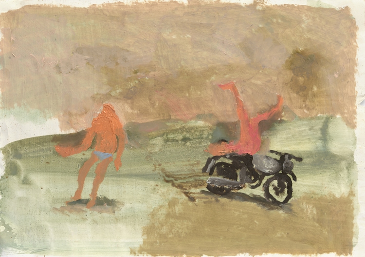 Marlon Wobst, Stuntshom im Fre Frein, huile sur papier, 30 x 42 cm, 2019. Courtesy Marlon Wobst & Galerie Maria Lund, Paris.
