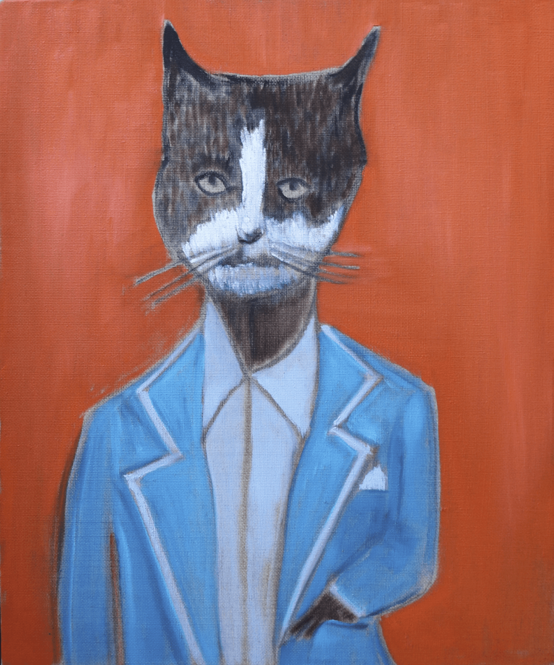 Débonnaire/Dapper Cat, huile sur toile, 48,5 x 40,5 cm, 2015 © Galerie Pixi-Michael Lindsay-Hogg